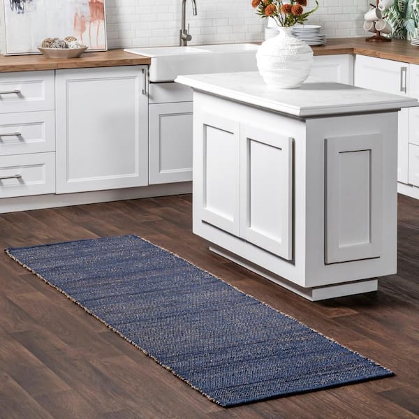 Elfriede Blue 2 ft. x 8 ft. Solid Jute Area Rug