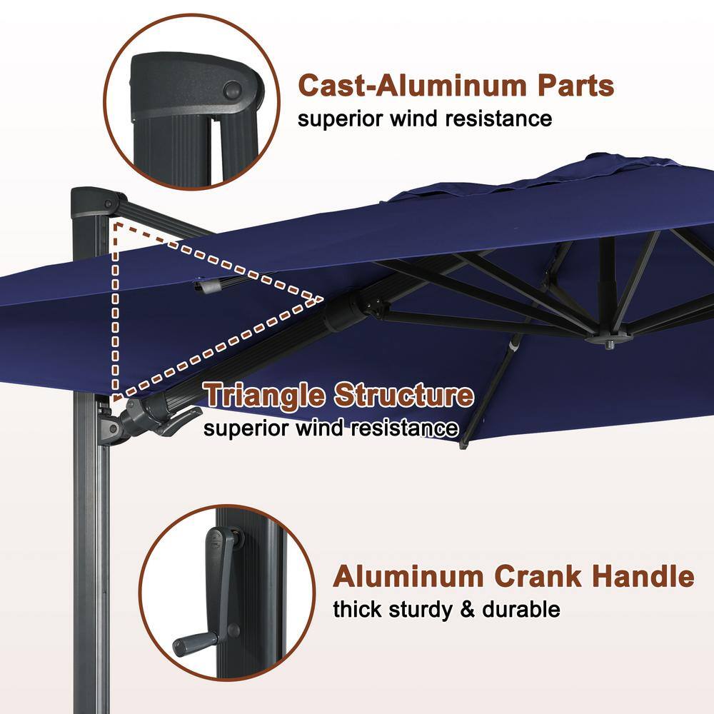 10ft Navy Blue Aluminum Cantilever Patio Umbrella with LED Lights