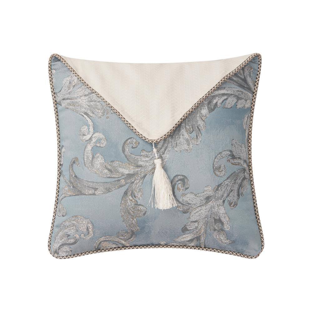 Blue and Ivory Embroidered Polyfill Throw Pillow Set