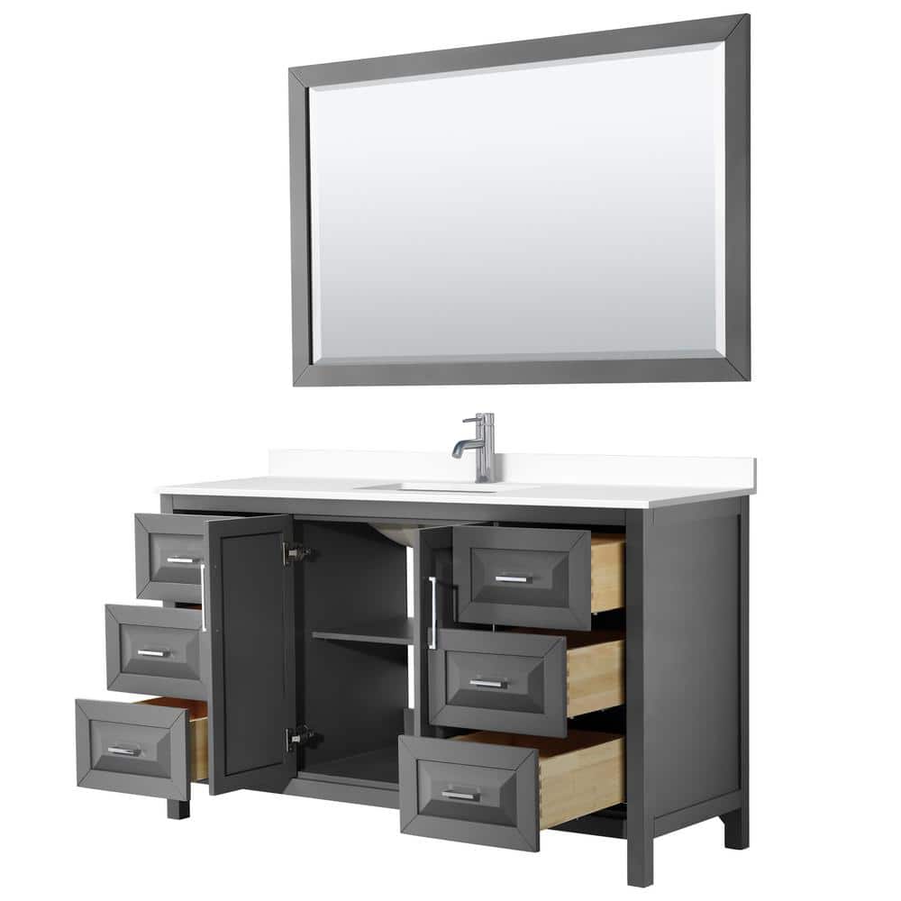 Daria 60'' Dark Gray Single Bathroom Vanity with Marble Top and Mirror