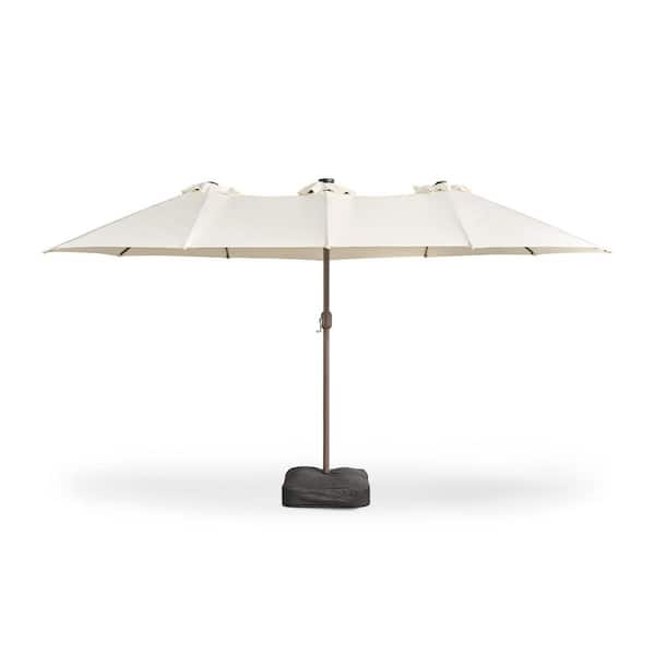 MISO Double Top 14.5 ft. Steel Cantilever Outdoor Patio Umbrella with base and Solar LED in White