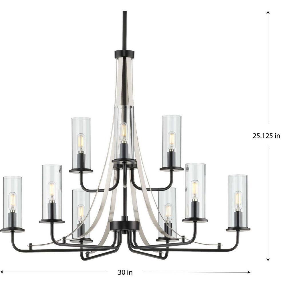 Riley Black and Brushed Nickel 9-Light Chandelier with Clear Glass Shades