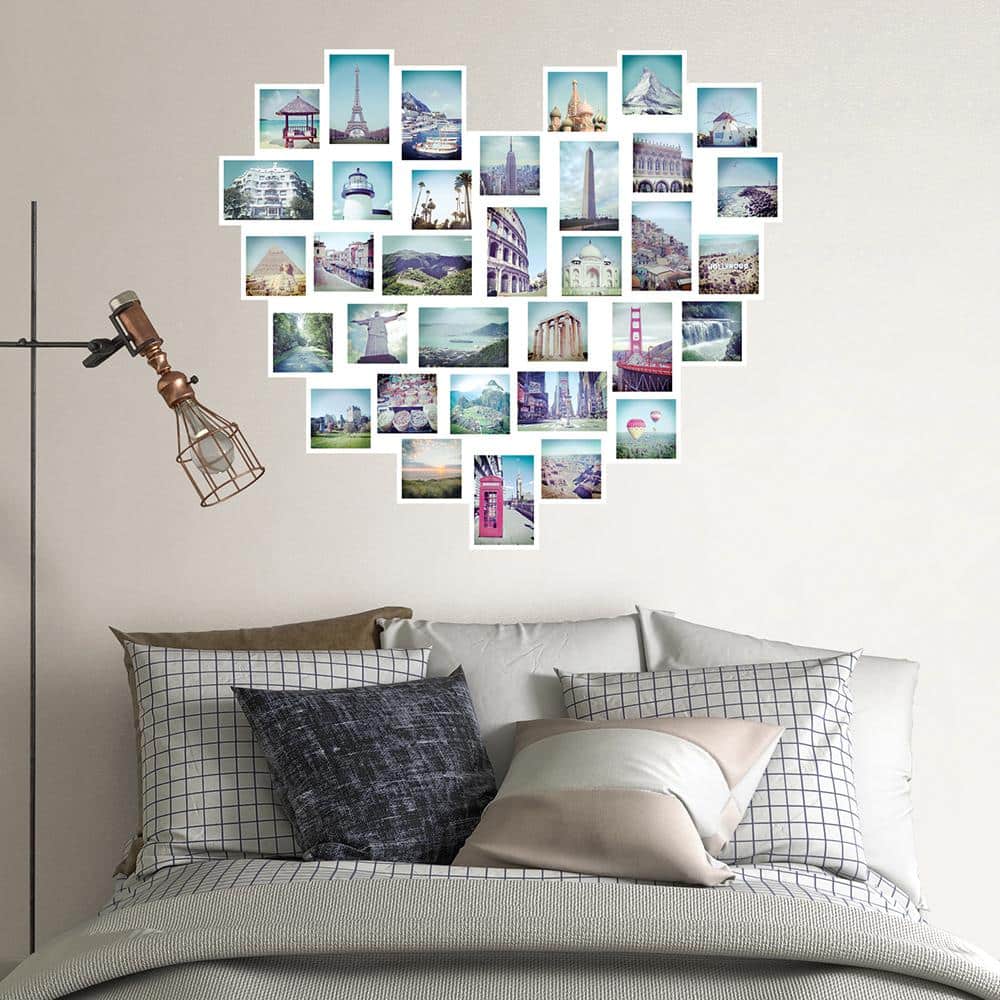 Multicolor Travel Photo Collage Heart Wall Decal Set