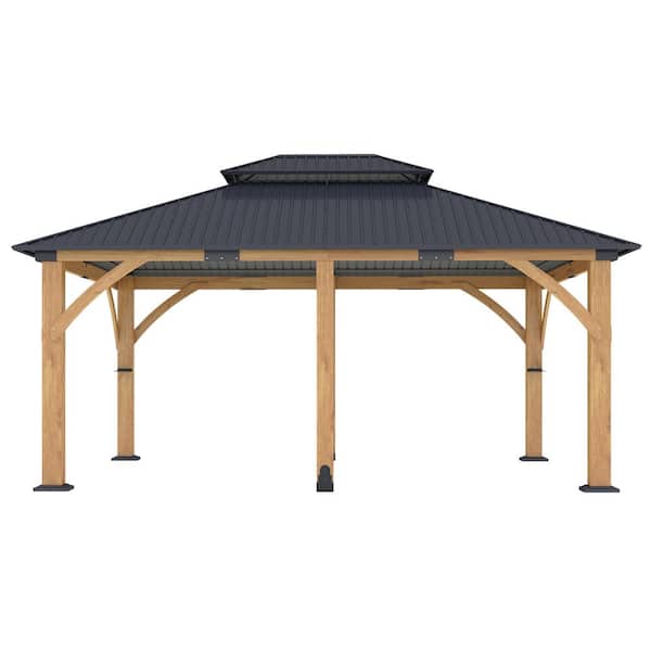Outdoor 12 ft. x 20 ft. Spruce Wood Double Roof Gazebo with Galvanized Steel Hardtop