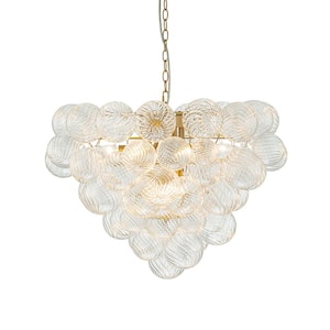 Neuvy 27.6 in. W 9-Light Brushed Gold Brass Clear Textured Glass Chandelier Cluster Twisted Glass Hanging Fixture