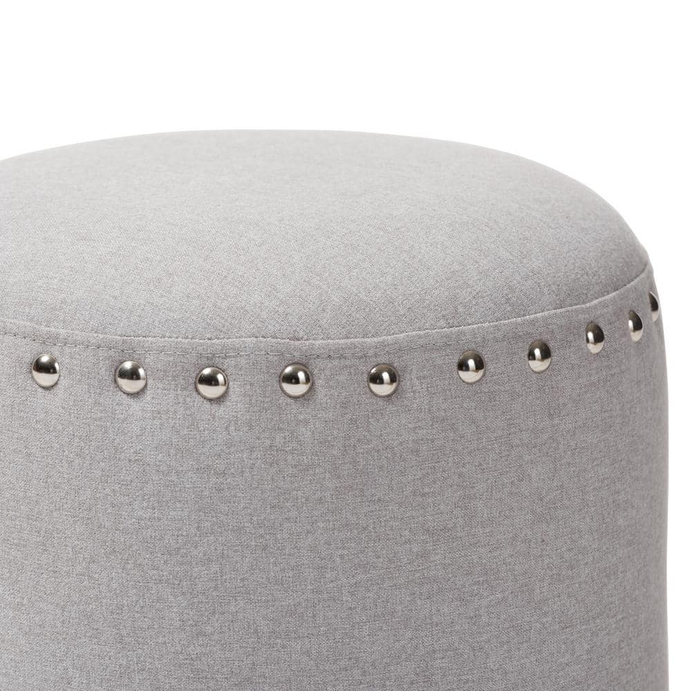 Rosine Light Grey Upholstered Nail Trim Modern Ottoman