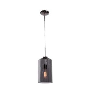 Simplicite 7 in. 1-Light Black Chrome Pendant with Mirror Glass Shade