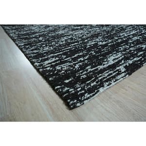 Black Hand-Knotted Wool Contemporary Natural Modern Wool Flat Rug 3 ft. x 12 ft. Area Rug