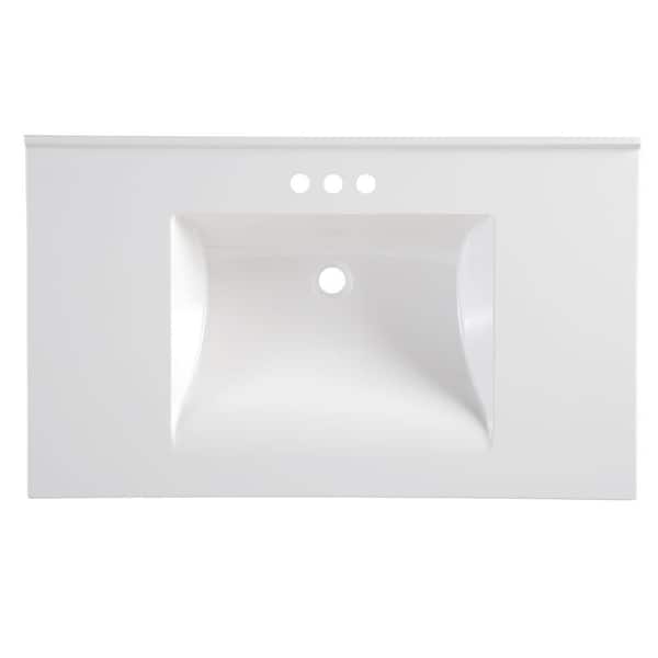 Glacier Bay - 37 in. W x 22 in. D Cultured Marble White Rectangular Single Sink Vanity Top in White