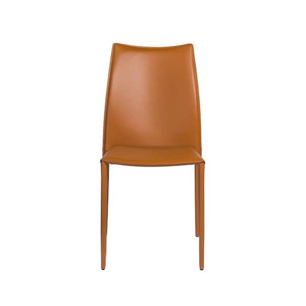 HomeRoots Amelia Cognac Faux Leather Cushioned Parsons Chair (Set of 2)