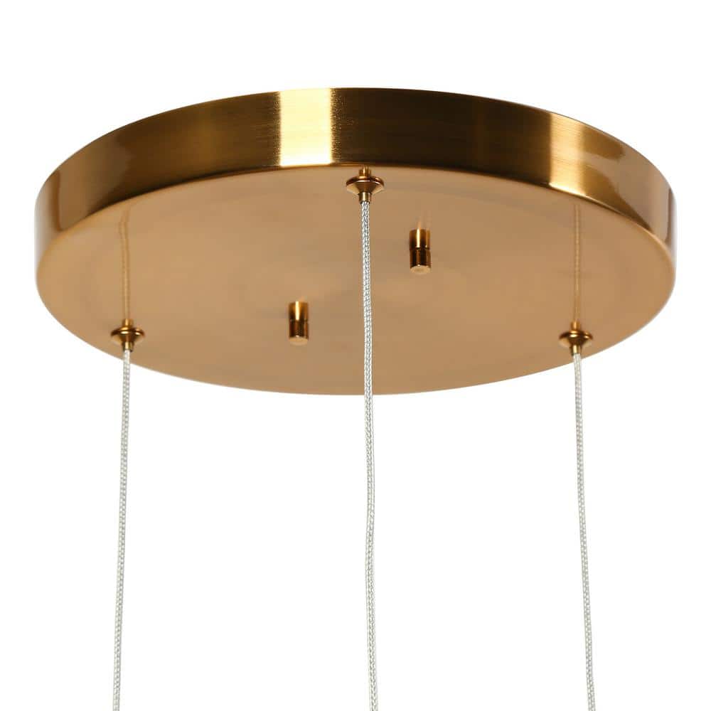 Polished Gold Brass and Crystal 3-Light LED Pendant Chandelier