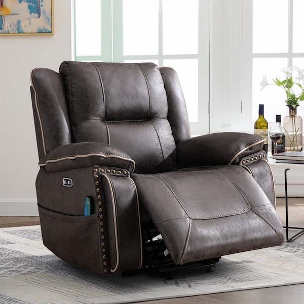 Set of 2 41 in. W Oversize Gray PU Leather Power Lift Recliner Chair with Massage and Heating