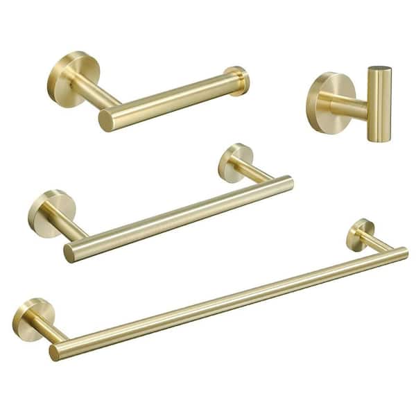 4-Piece Bath Hardware Set with Bath Towel Bar in Brushed Gold