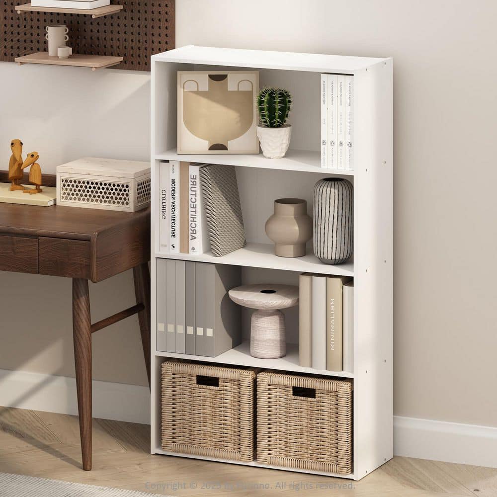 Furinno Simple 41.7 in. Tall White Wood 4-Shelf Bookcase NA11209WH