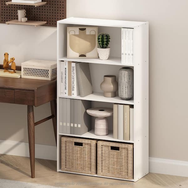 Simple 41.7 in. Tall White Wood 4-Shelf Bookcase