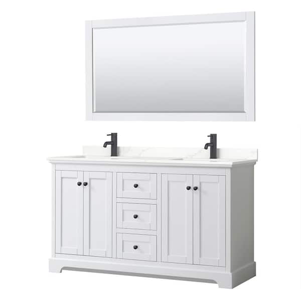 Wyndham Collection Avery 60 in. W x 22 in. D x 35 in. H Double Bath Vanity in White with Giotto Quartz Top and 58 in. Mirror