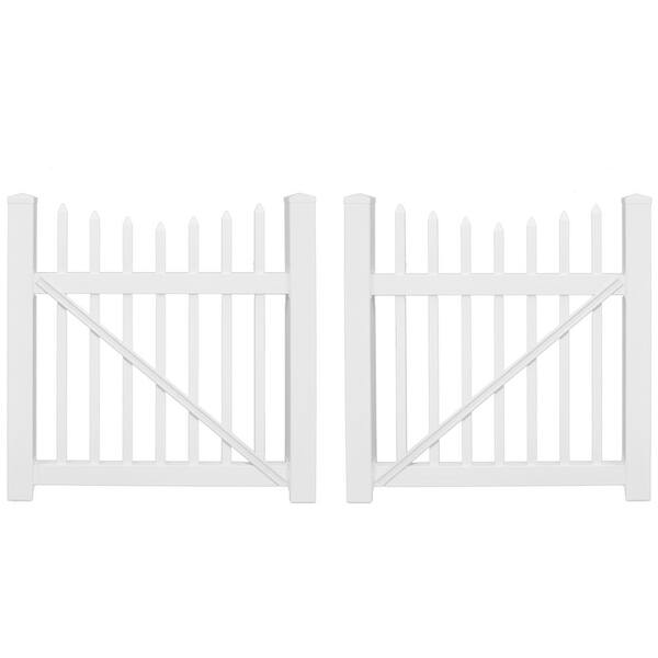 Weatherables Stratford 8 ft. W x 5 ft. H White Vinyl Picket Fence Double Gate Kit