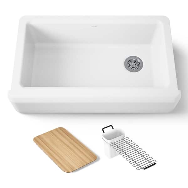 Riverby White Cast Iron 35.6875 in. Single Bowl Farmhouse Apron Kitchen Sink