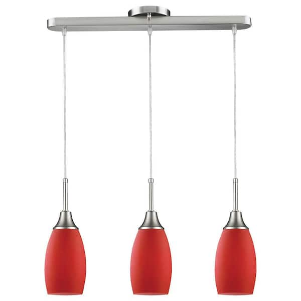 Unbranded Peak 3-Light Nickel and Red Pendant