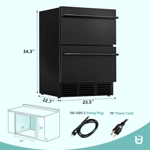 24 in. 4.9 cu. ft. Undercounter Freestanding/Built-in Double Drawer Refrigerator in Black with Rapid Cooling