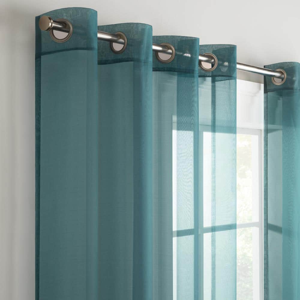 Teal Sheer Grommet Top Light Filtering Curtain Panel