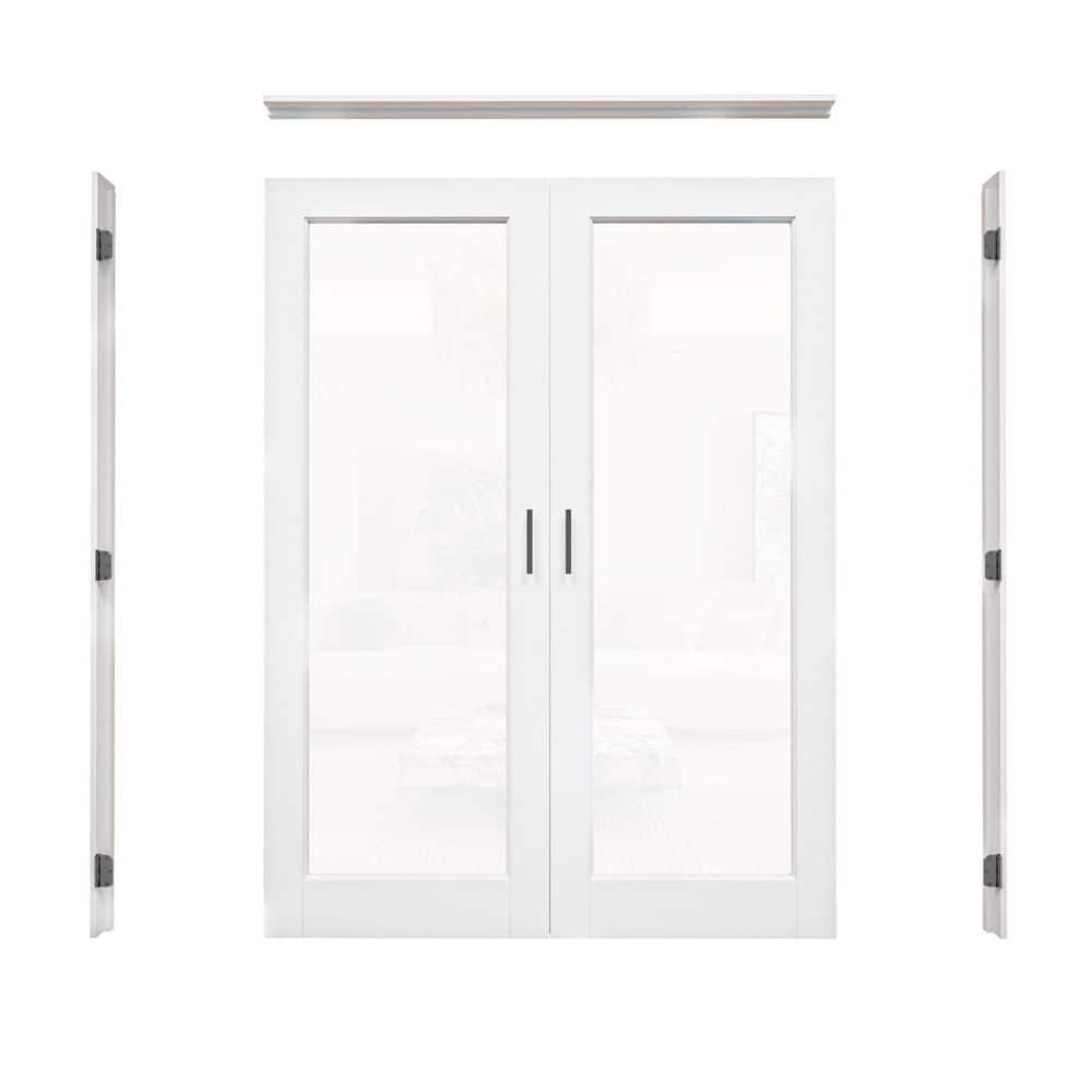 56 in. x 80 in. 1-Lite Clear Glass Universal White Solid Core Wood Double Prehung French Door+ Separate Jamb&Ball Catch price history on PriceWatchPro