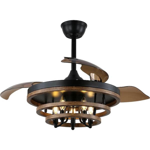 Ventu 42 in. Black Down Rod Indoor Ceiling Fan with Light and Remote, Reversible 6-Speed Quiet Modern Ceiling Fan