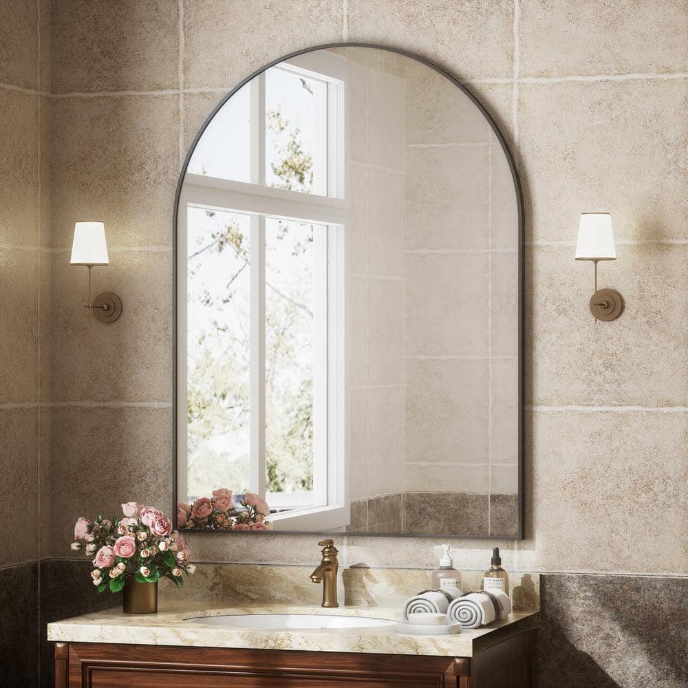 XRAMFY 30 in. W x 40 in. H Modern Arched Black Aluminum Alloy Framed Wall Mirror BACSC3040-BK - The Home Depot