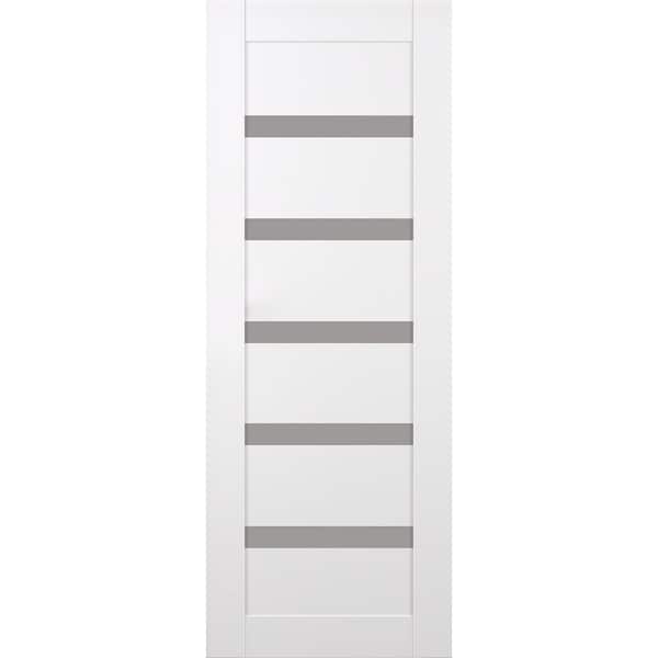 Leora N 30 in. x 80 in. No Bore 5-Lite Frosted Glass Snow White Solid Composite Core Wood Interior Door Slab
