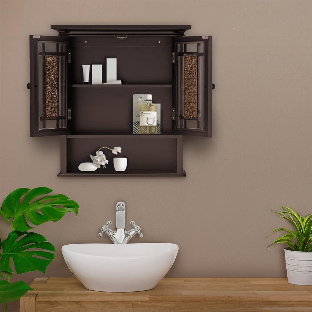 Dark Espresso Glass Mosaic Two-Door Wall Cabinet