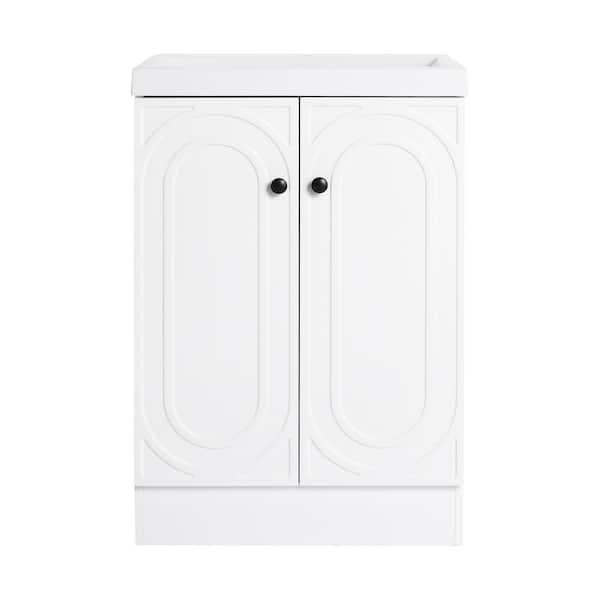 24 in. Single Sink Freestanding White Bath Vanity with White Resin Top, Adjustable Shelf, Customizable Metal Handles