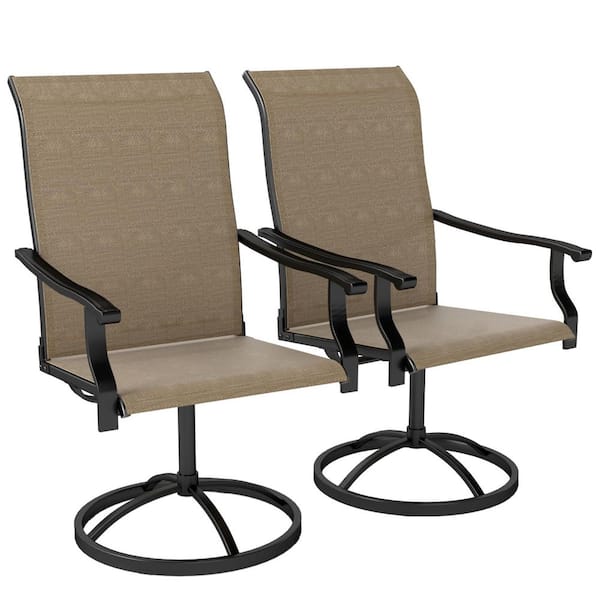 Outsunny Outdoor Patio Swivel Chairs Metal Frame Outdoor Dining Chair with All-Weather Mesh Fabric in Brown Set of 2