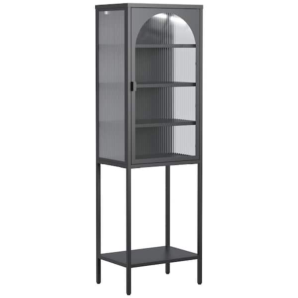 19.7 in. x 13.8 in. x 63 in. Black 5-Shelf Metal Storage Cabinet with 3 Adjustable Dividers and Glass Doors