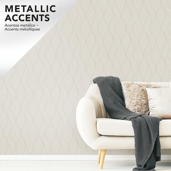 Beige Wave Ogee Beige Peel and Stick Wallpaper (Covers 28.18 sq. ft.)