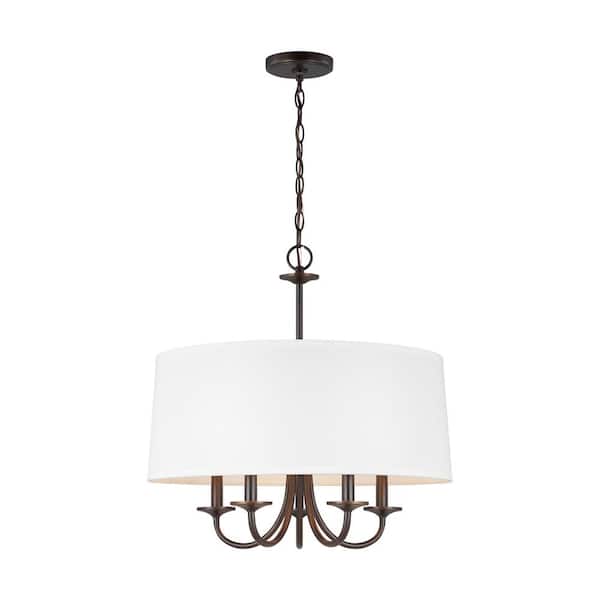 Generation Lighting Seville 5-Light Burnt Sienna Transitional Modern Hanging Drum Chandelier with White Linen Shade