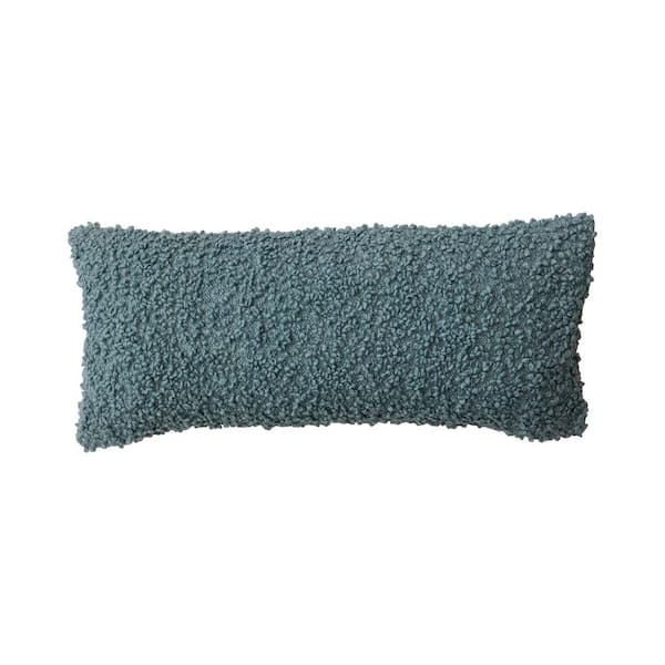 Storied Home Dusty Blue Hand-Woven Polyester 28 in. x 12 in. Fabric Lumbar Throw Pillow
