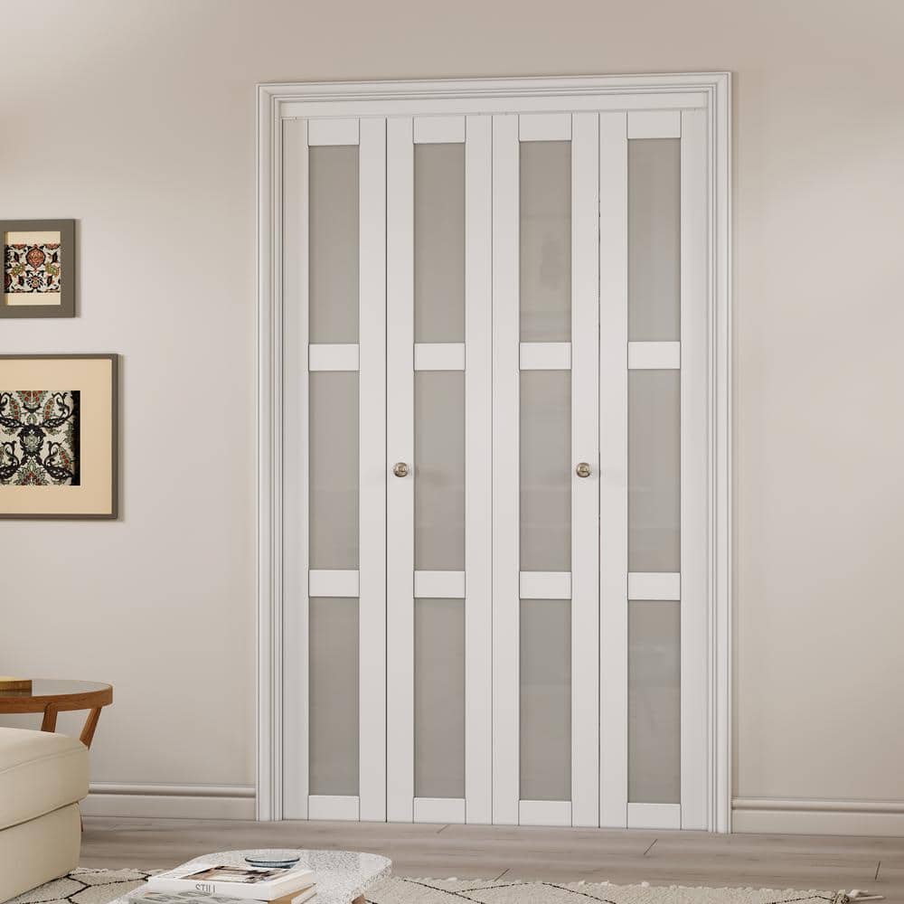 White MDF Bi-Fold Door with Frosted Glass Panels