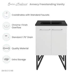 Annecy 24 in. Bathroom Vanity in White with Black Ceramic Sink Top