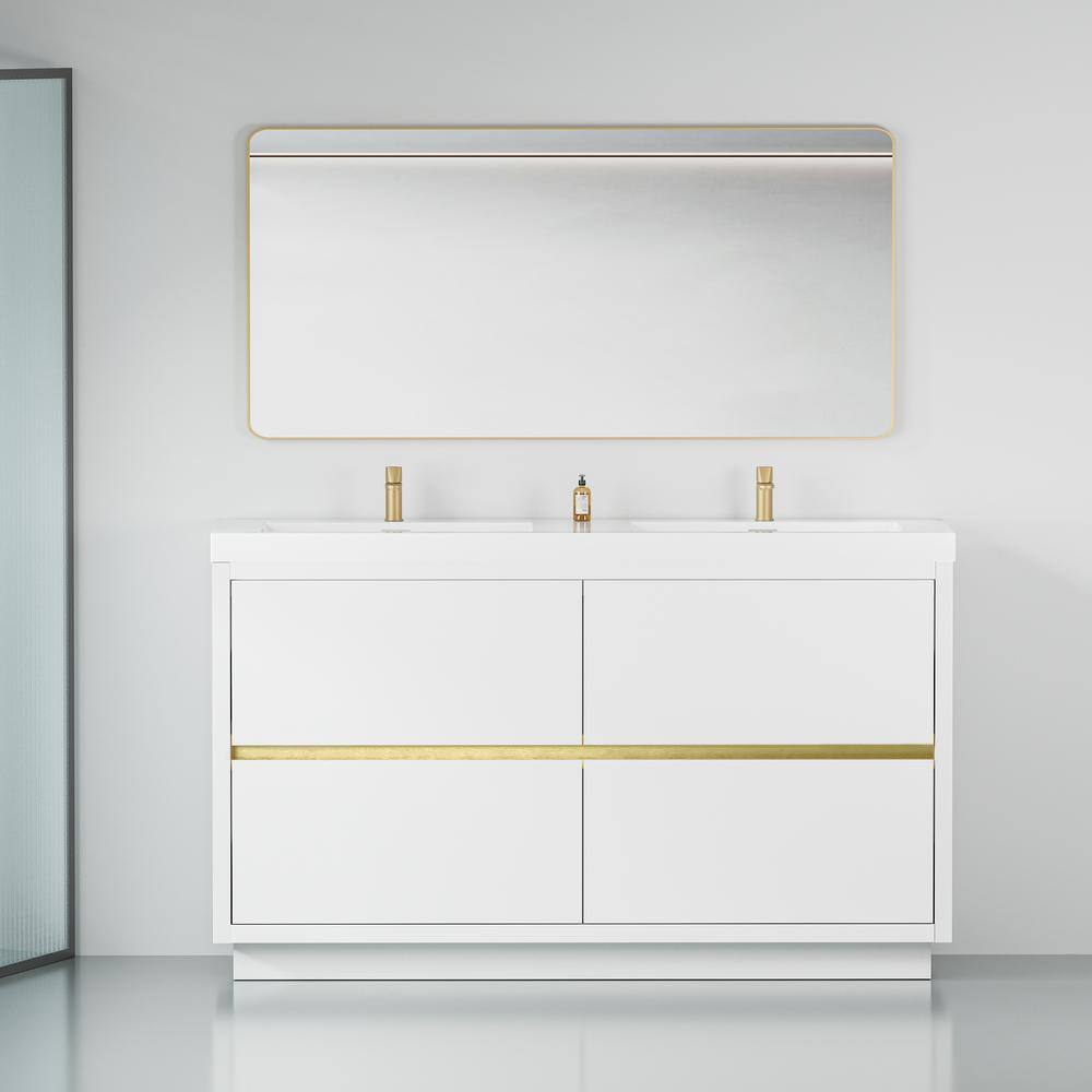 60 in. Freestanding Double Sinks Storage Bath Vanity Cabinet in Glossy Whit