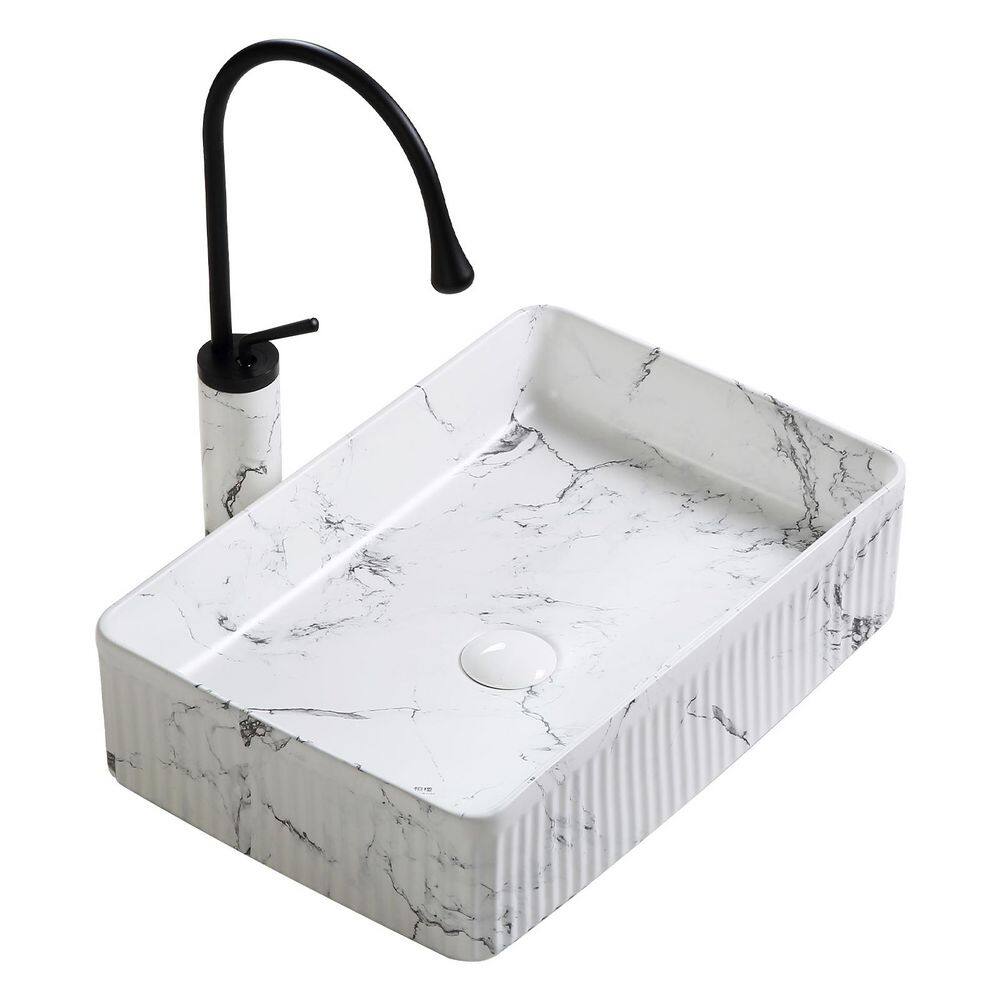 19.69 in. Vessel Rectangular Bathroom Sink 13.39 in. W without Overflow Drain in White Ceramic with Faucet and Drain price history on PriceWatchPro