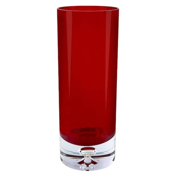 HomeRoots 10.5 in. Red Crystal Cylinder Decorative Vase