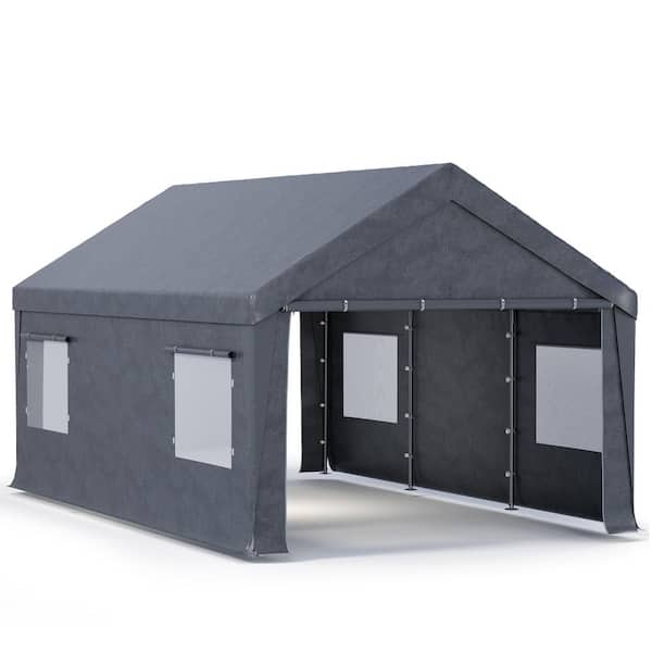 12 ft. W x 20 ft. D Portable Garage, UV and Waterproof Resistant All-Season Carport/Roll-Up Ventilated Windows, Gray