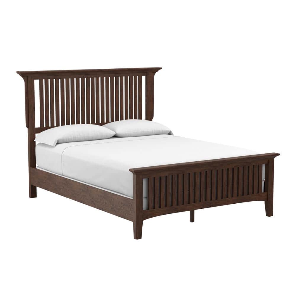Vintage Oak Queen Mission Style Bed with Wood Frame