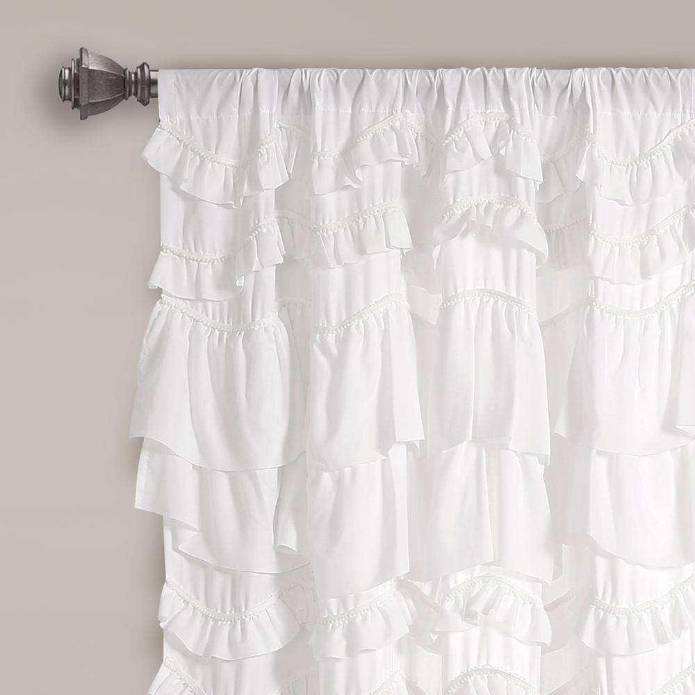 White Ruffled Polyester Rod Pocket Curtain Panel for Kids