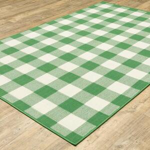 Messina Green/Ivory 4 ft. x 6 ft. Geometric Gingham Check Polypropylene Indoor/Outdoor Area Rug