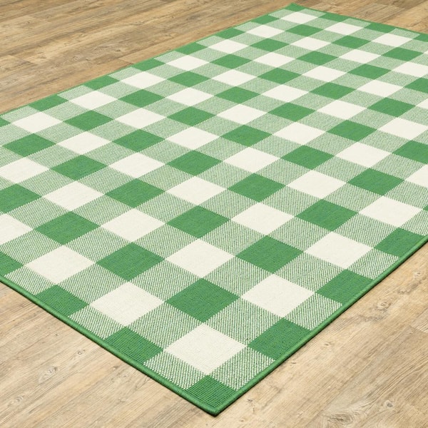 Messina Green/Ivory 5 ft. x 8 ft. Geometric Gingham Check Polypropylene Indoor/Outdoor Area Rug