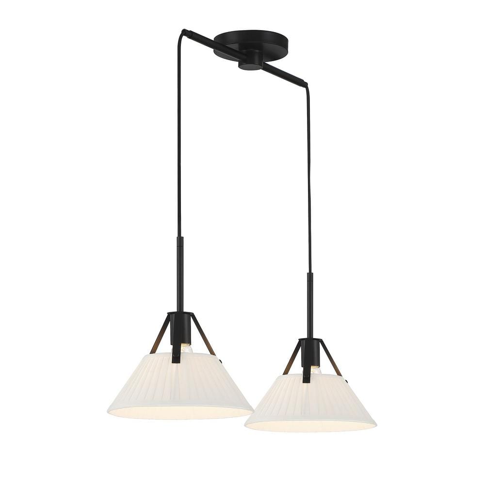 Meridian 29" Matte Black 2-Light Linear Chandelier with Pleated White Shades