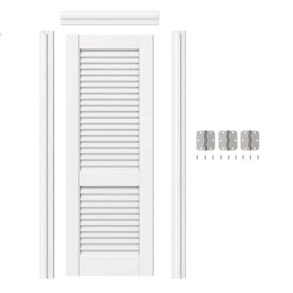 28 in. x 80 in. Louvered Panel, White Primed, MDF Prehung Interior Door Right-Handed with Door Jamb and Hardware Kit
