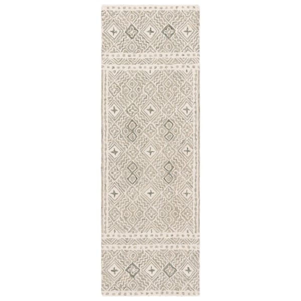 Micro-Loop 2 ft. x 7 ft. Silver/Ivory Multi-Diamond Border Runner Rug