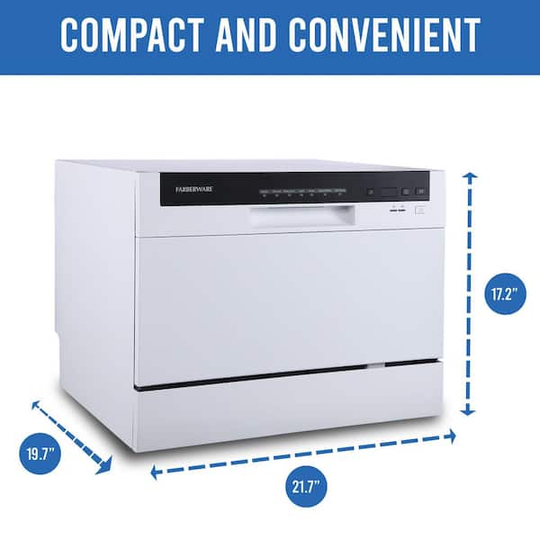 Farberware FCDMSDWH Complete Portable Countertop Dishwasher, 2 Place  Settings, 5 Wash Programs, Digital Controls, White FCDMSDWH - The Home Depot